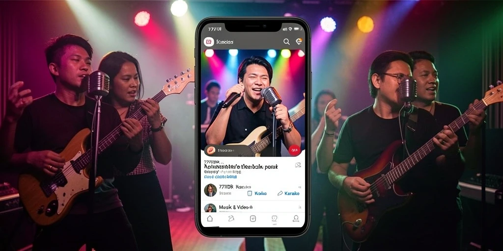 Antarmuka aplikasi 777IDR dengan berbagai pilihan lagu karaoke.