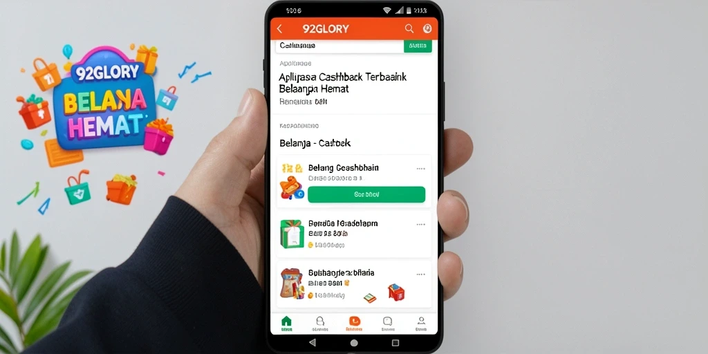 Antarmuka aplikasi 92GLORY dengan fitur cashback yang mudah digunakan.
