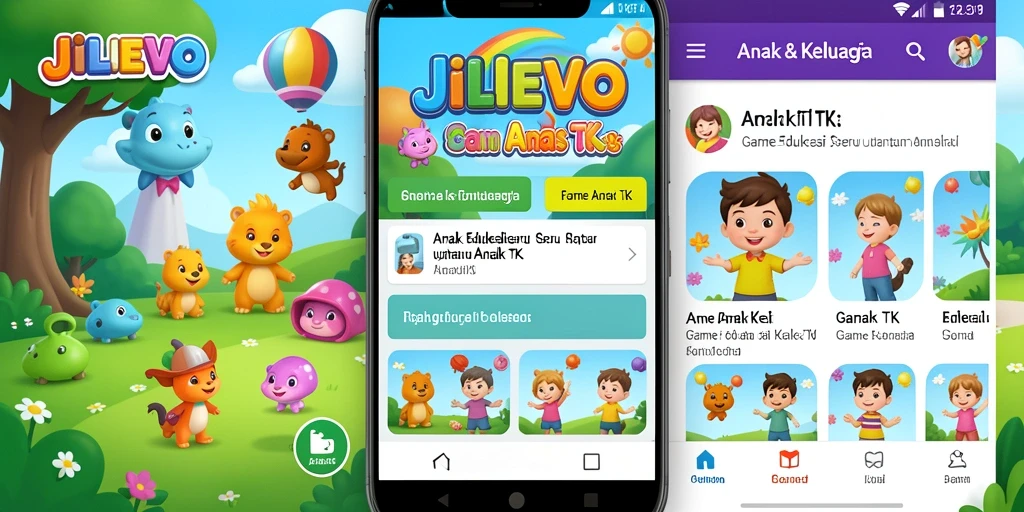 Tampilan antarmuka JILIEVO yang ceria dan interaktif untuk anak-anak.