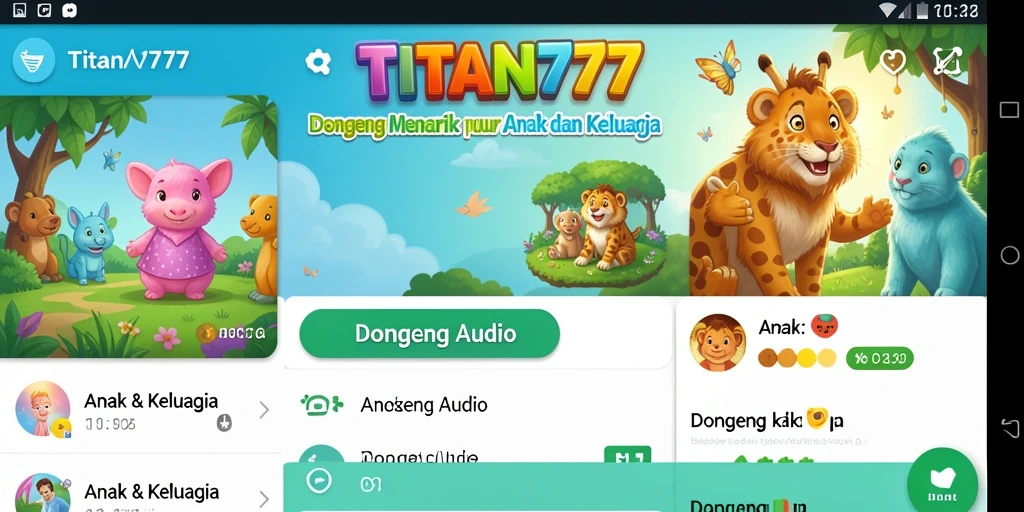 Tampilan antarmuka yang ramah anak untuk mendengarkan dongeng.