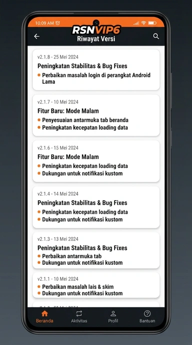 Tampilan riwayat versi rsnvip6